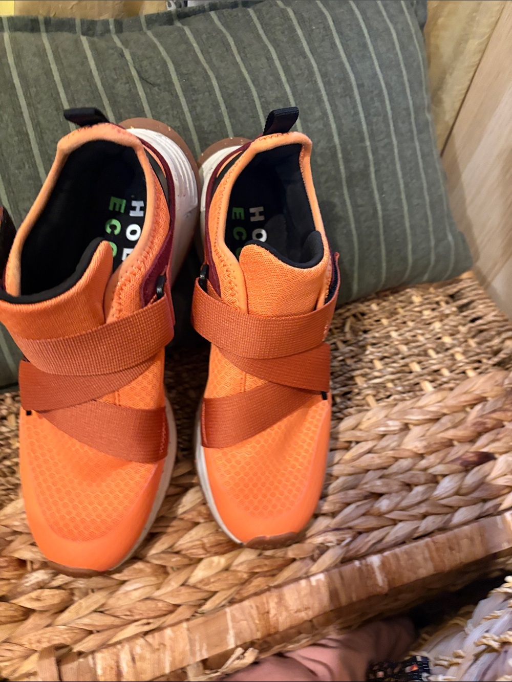 Women’s Orange Slip-On Athletic Sneakers with Cross-Strap
